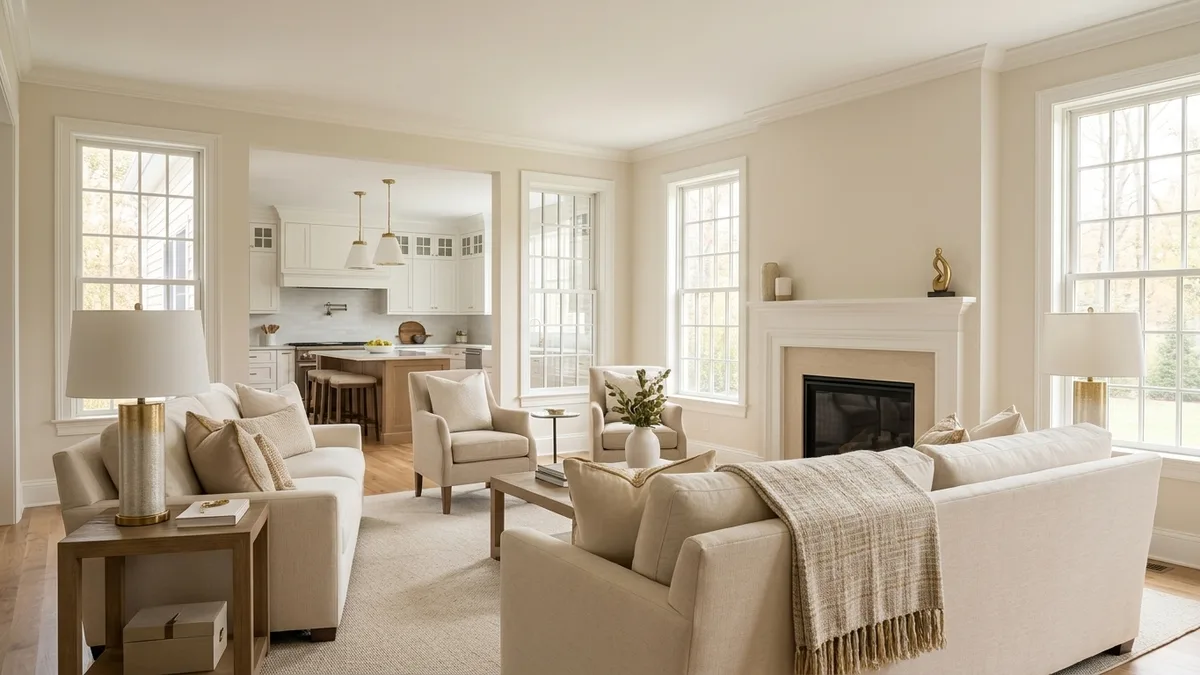 A bright, spacious family room with large windows and an open layout in a larger Central NJ home.